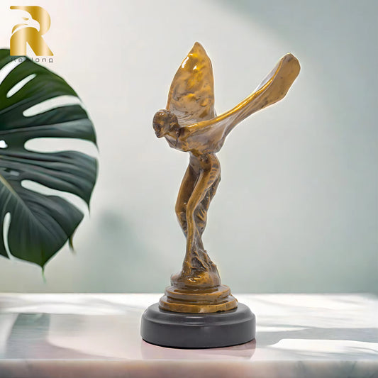 Flying Lady Figurine Marble Base Bronze Statue Abstract Structure For Home 32cm