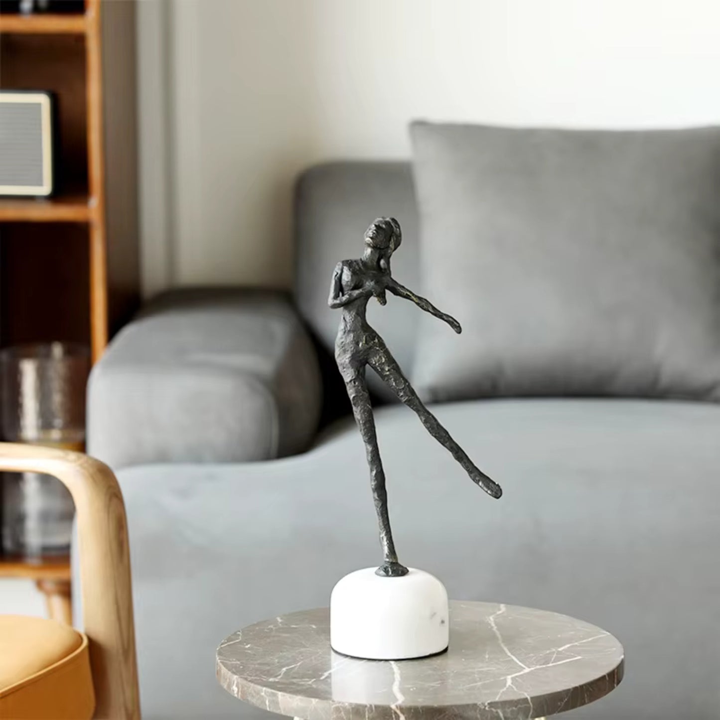 Modern Metal Girl Standing On One Foot Statue Short Eye Catching Home Decor Ornaments for Desk Living Room Gift