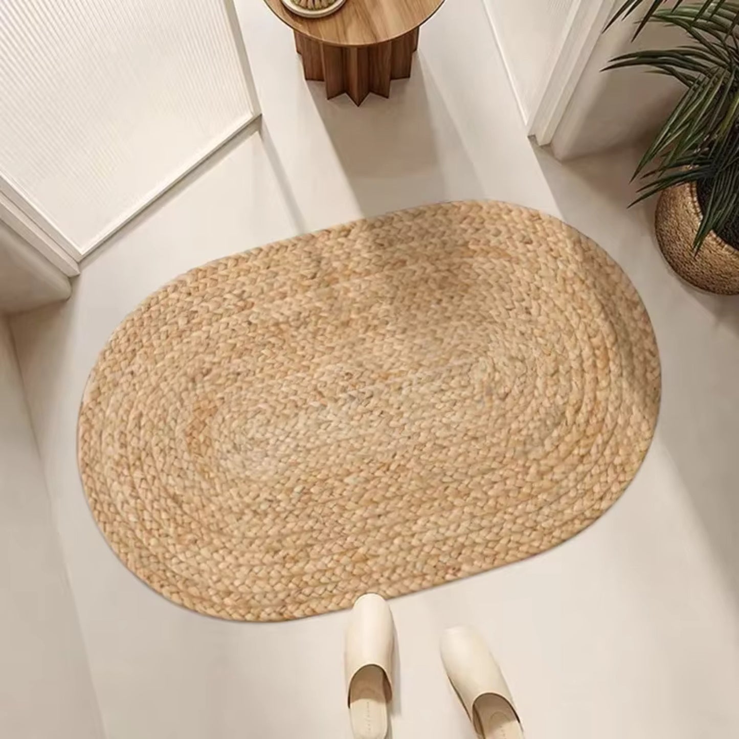 High Friction Hand Woven Wabi-Sabi Style Double Sided Living Room Pure Jute Floor Mat Home Decor