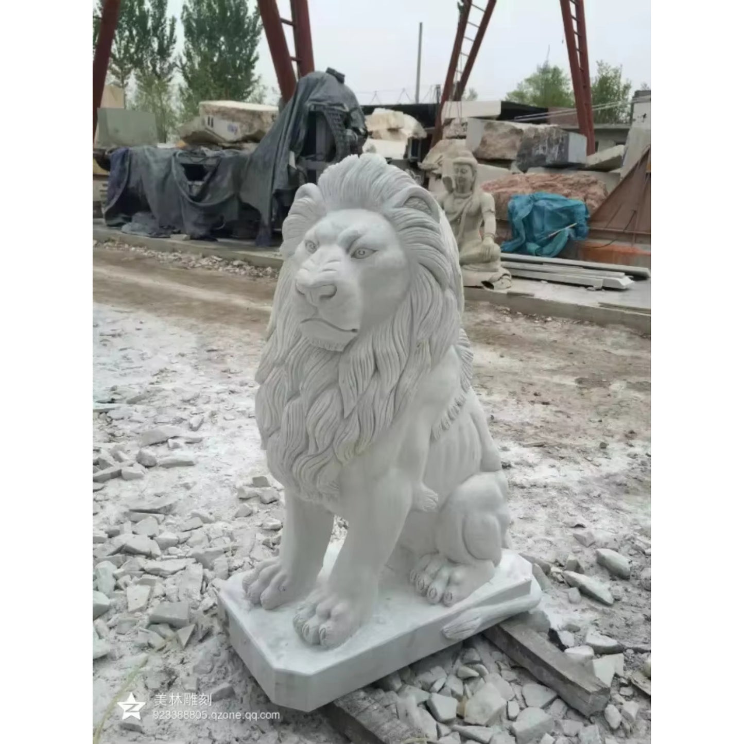 Top Quality Garden Decoration Marble Lion Statue Hand Carving Grey  Home Decor