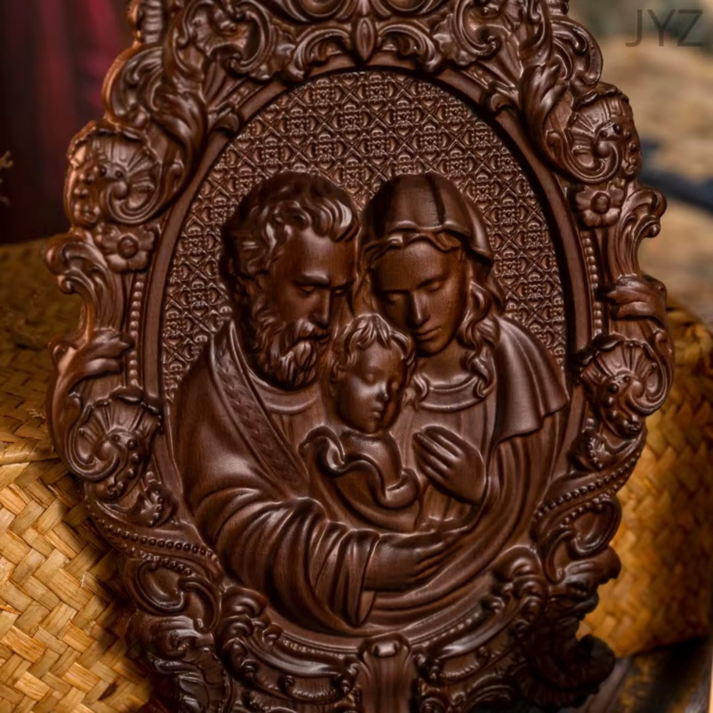 Wooden Material Holy Family Catholic Religious Hand Craved Byzantine Icon Wall Portrait Home Decor 35cm