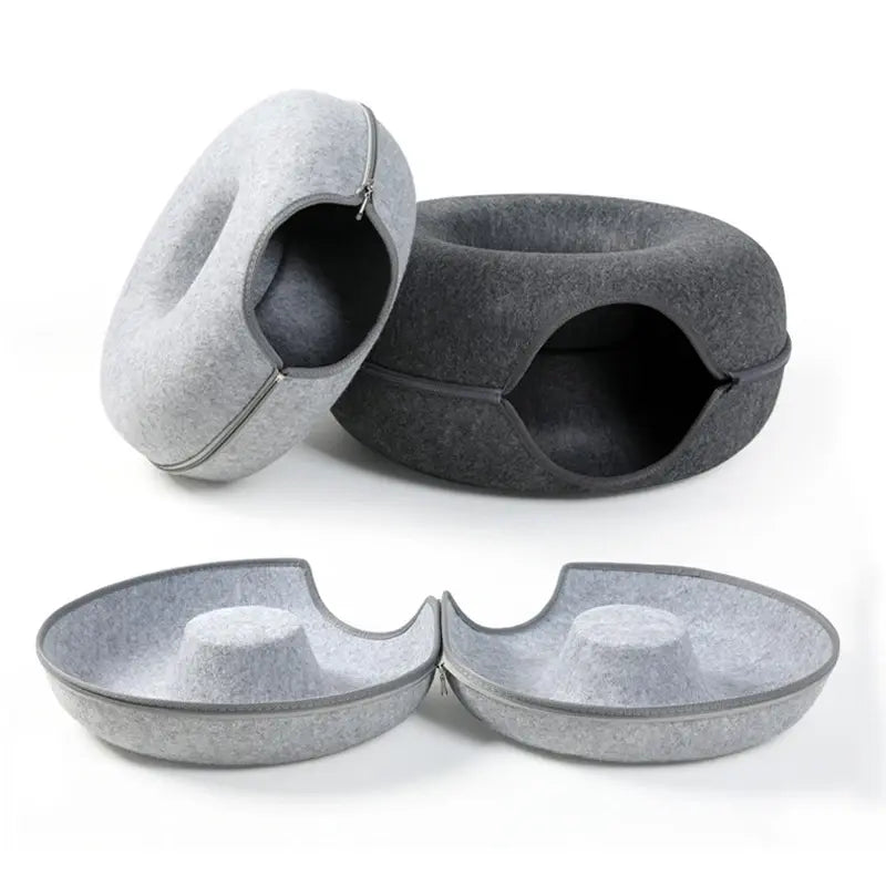 Premium Quality Soft Felt Material Cat Donut Bed Tunnel