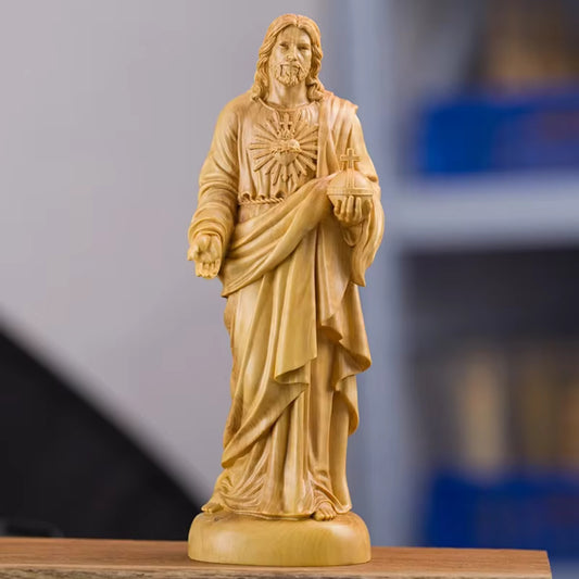 Beautifully Crafted Solid Catholic Wood Jesus Statue Home Decor Ornaments 20.5cm