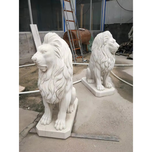 Top Quality Garden Decoration Marble Lion Statue Hand Carving Grey  Home Decor