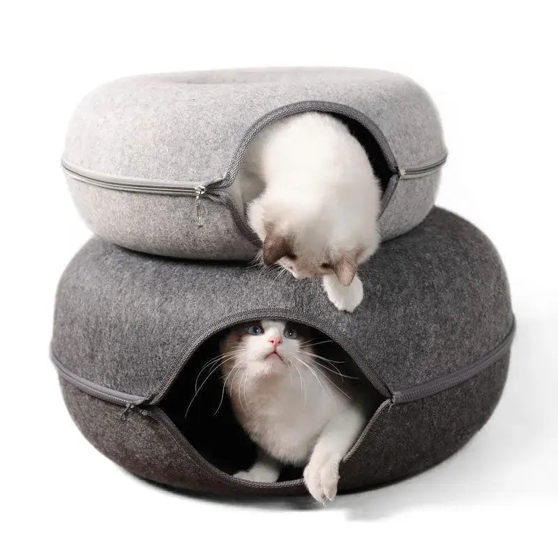 Premium Quality Soft Felt Material Cat Donut Bed Tunnel