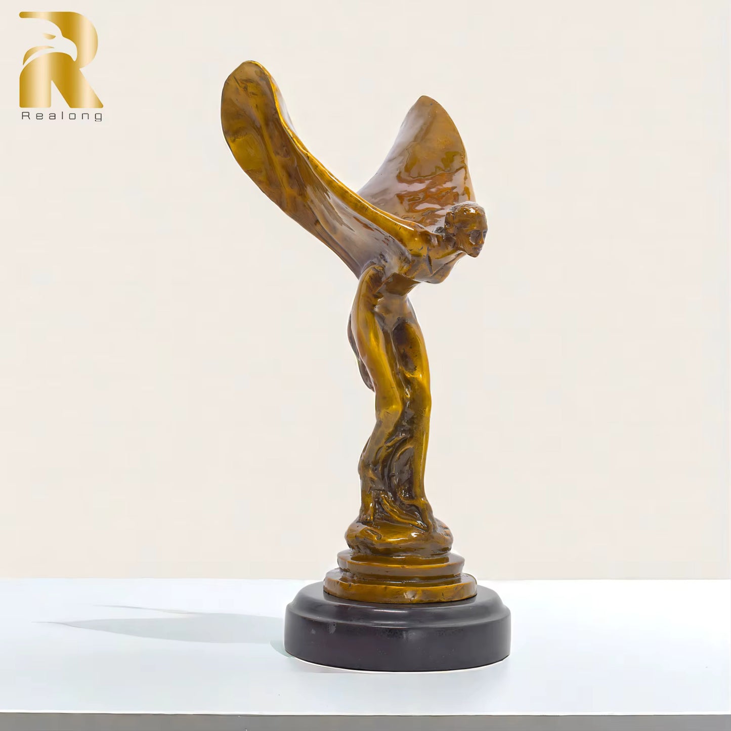 Flying Lady Figurine Marble Base Bronze Statue Abstract Structure For Home 32cm