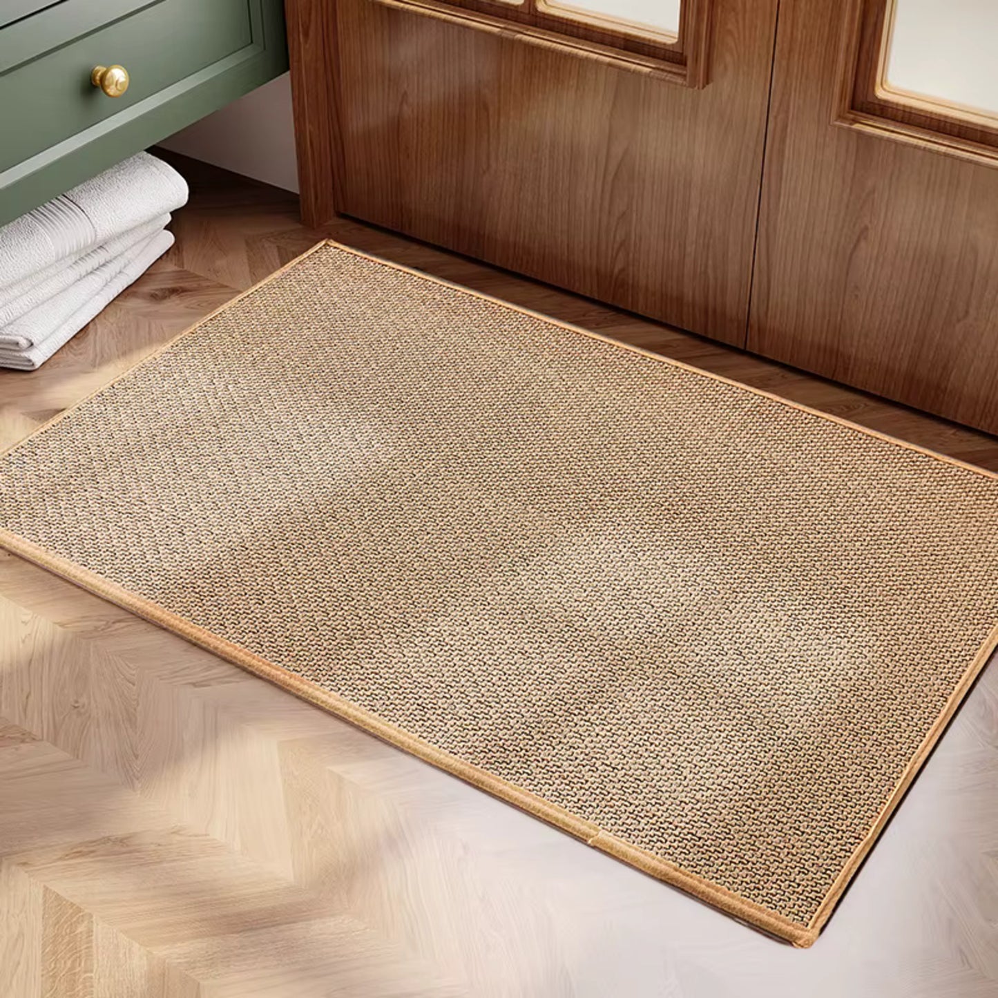 Durable High Density Linen Weave High Friction Jute Rug Home Living Decor Floor Mat