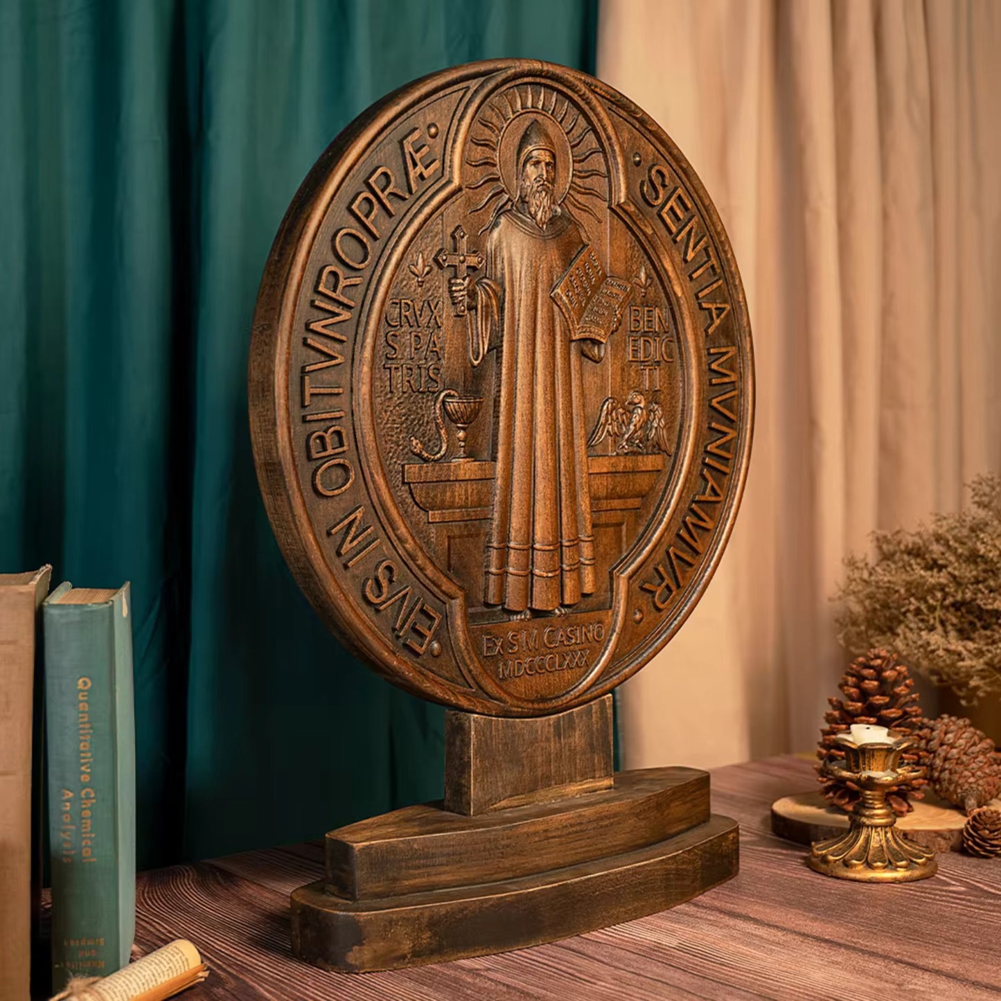 Classic Saint Benedict Double Sided Religious Christian Saint Statue 30cm