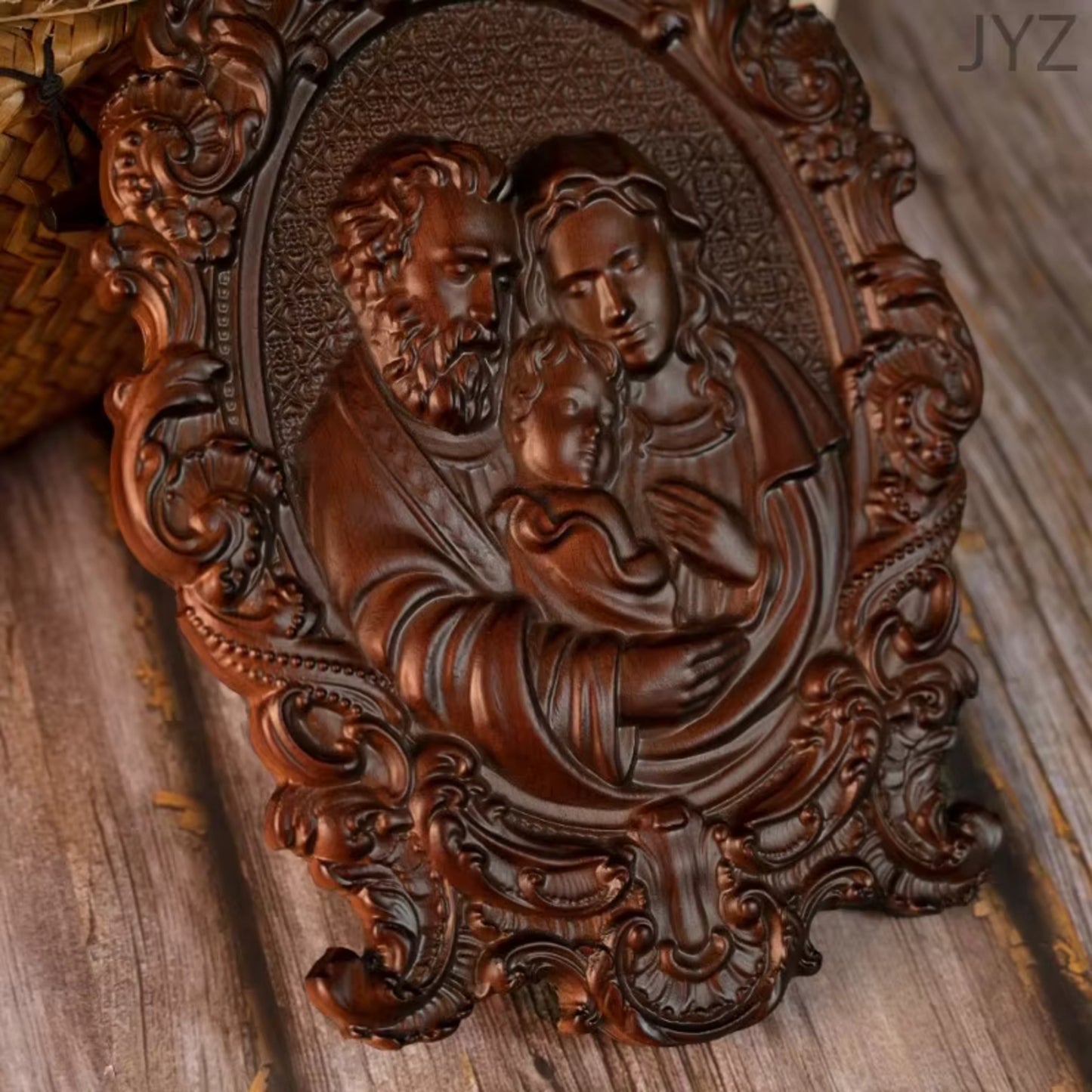 Wooden Material Holy Family Catholic Religious Hand Craved Byzantine Icon Wall Portrait Home Decor 35cm