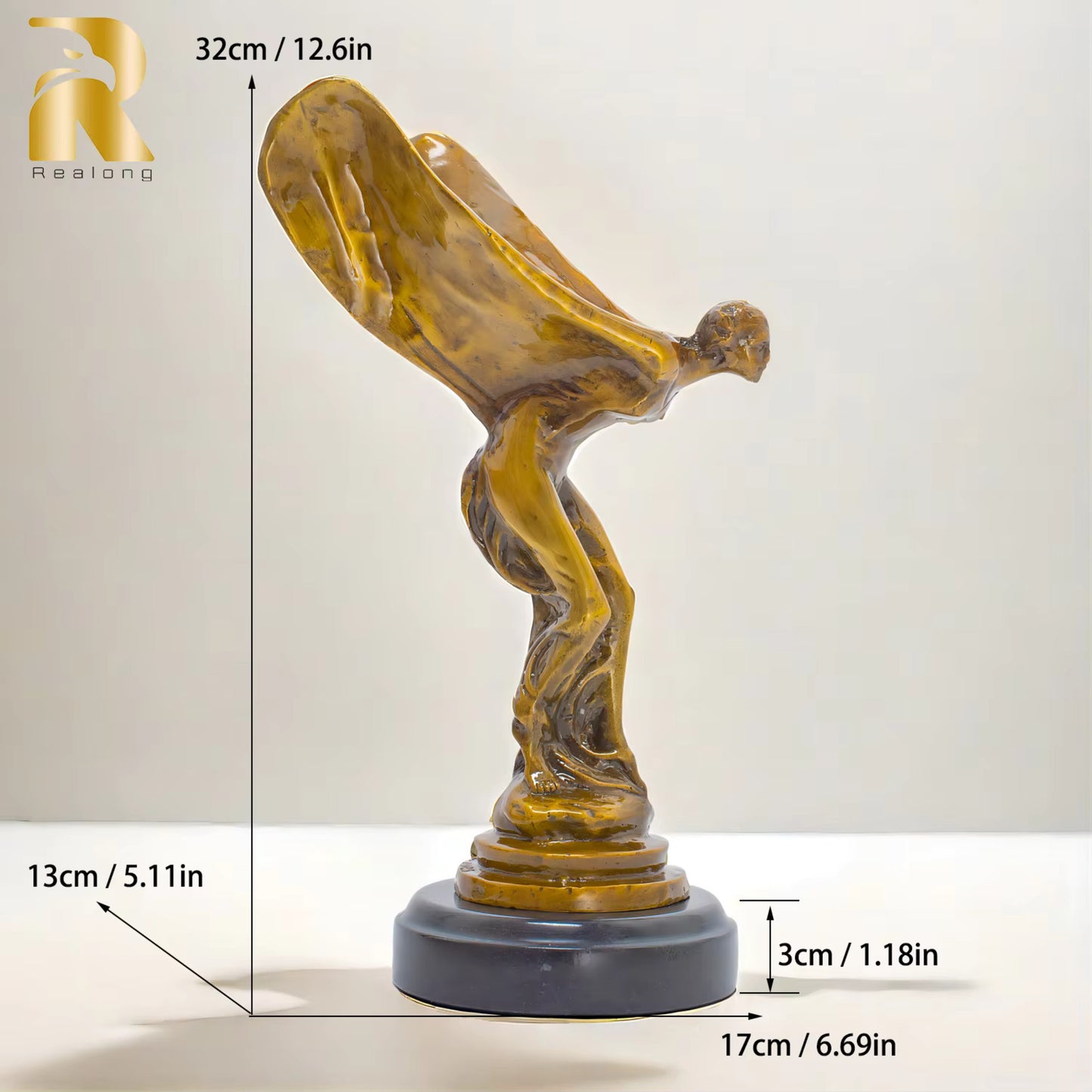 Flying Lady Figurine Marble Base Bronze Statue Abstract Structure For Home 32cm