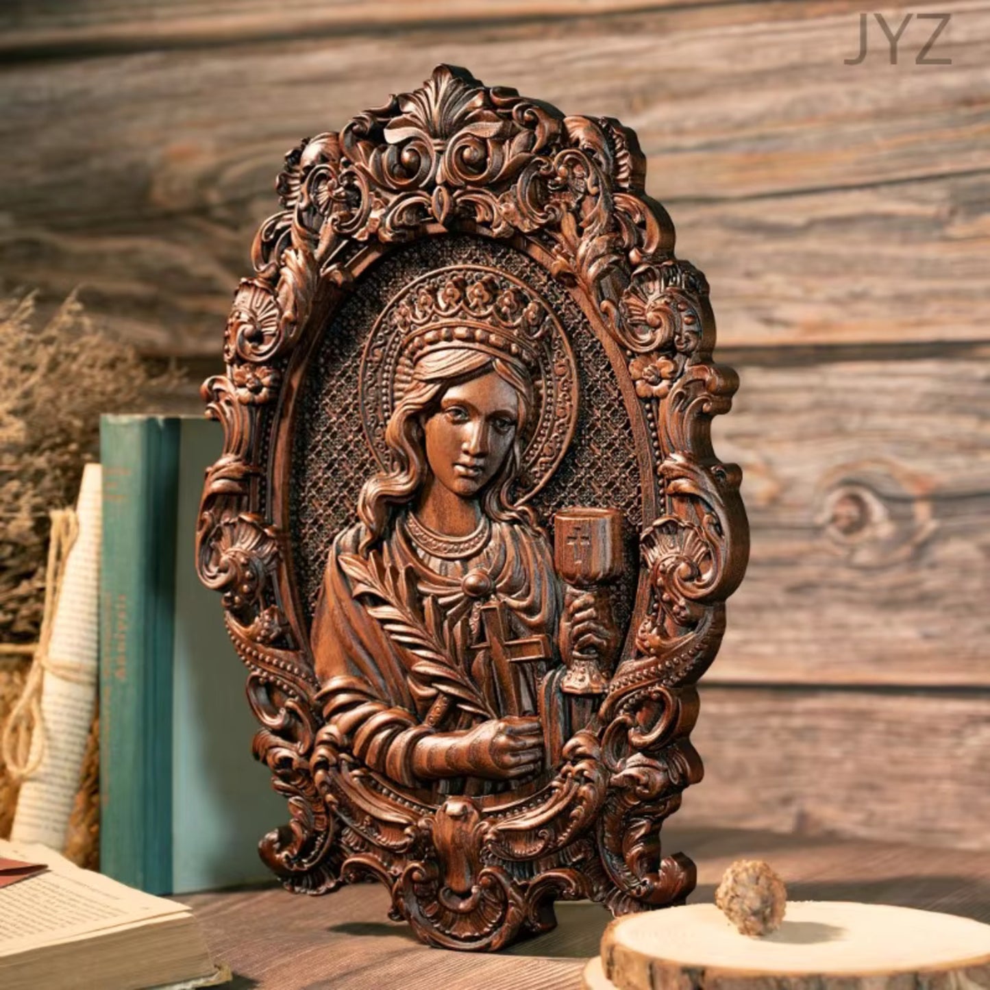 Brown Wooden Made Religious Mural Saint Carving Patron Wall Decoration Sculpture Home Decor