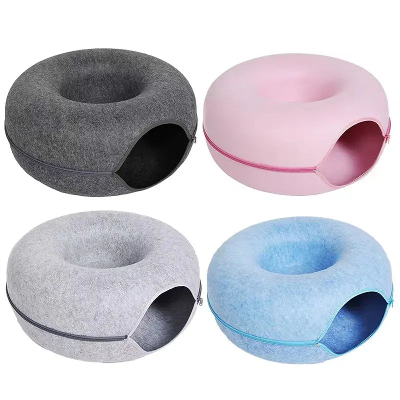 Premium Quality Soft Felt Material Cat Donut Bed Tunnel