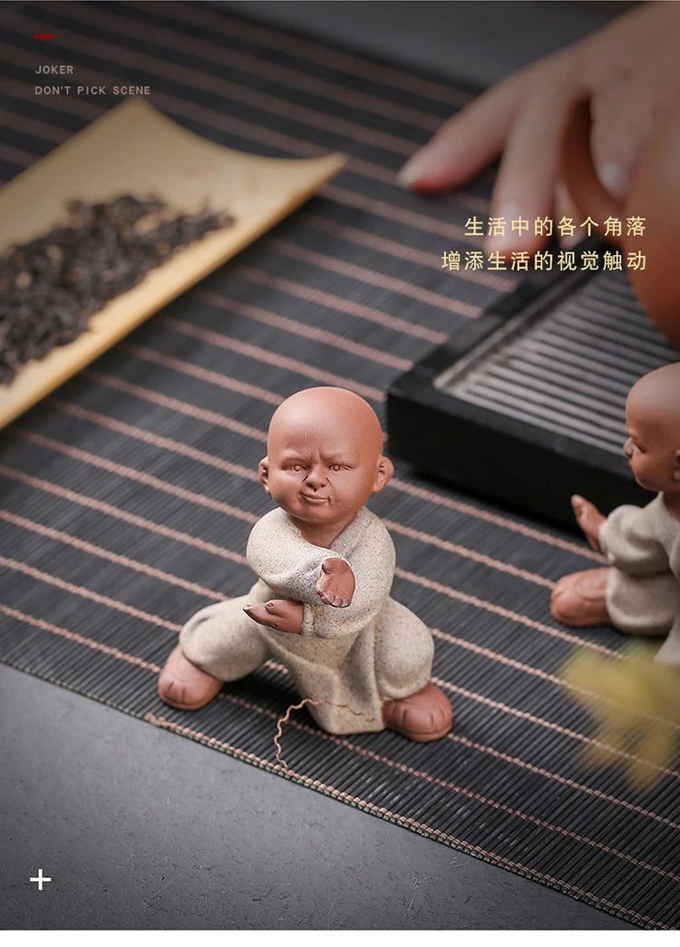 Best Quality Kungfu Tai Chi Monks Pottery Clay Buddha Statue Home Decor