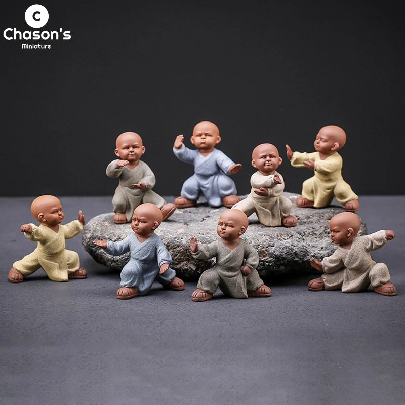 Best Quality Kungfu Tai Chi Monks Pottery Clay Buddha Statue Home Decor