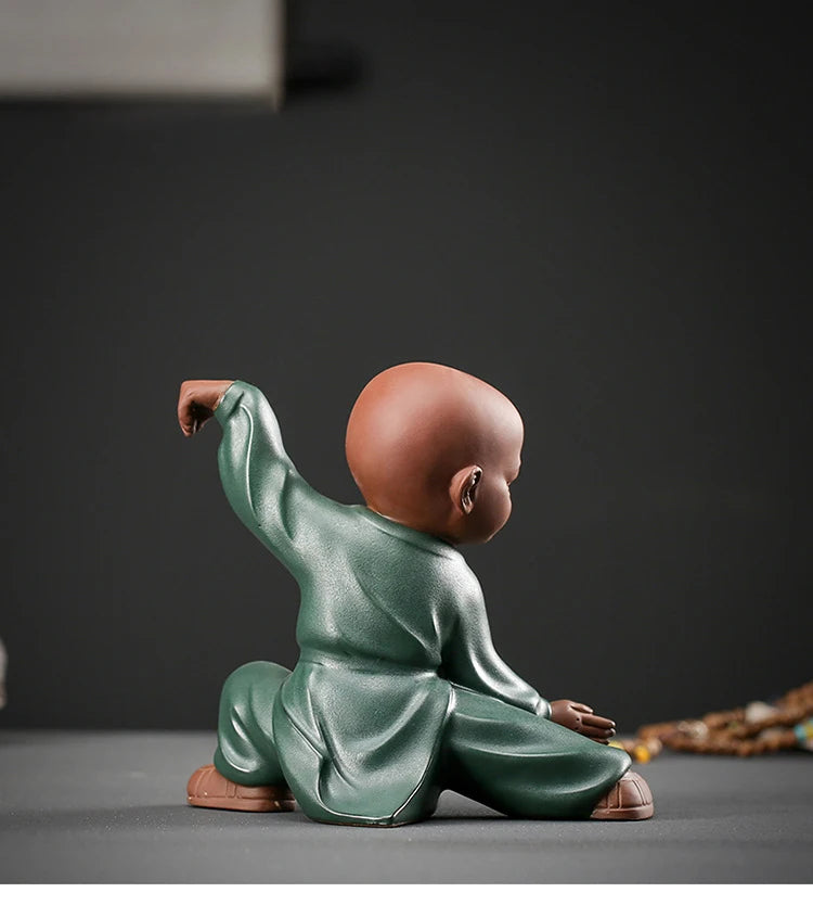 Best Quality Kungfu Tai Chi Monks Pottery Clay Buddha Statue Home Decor