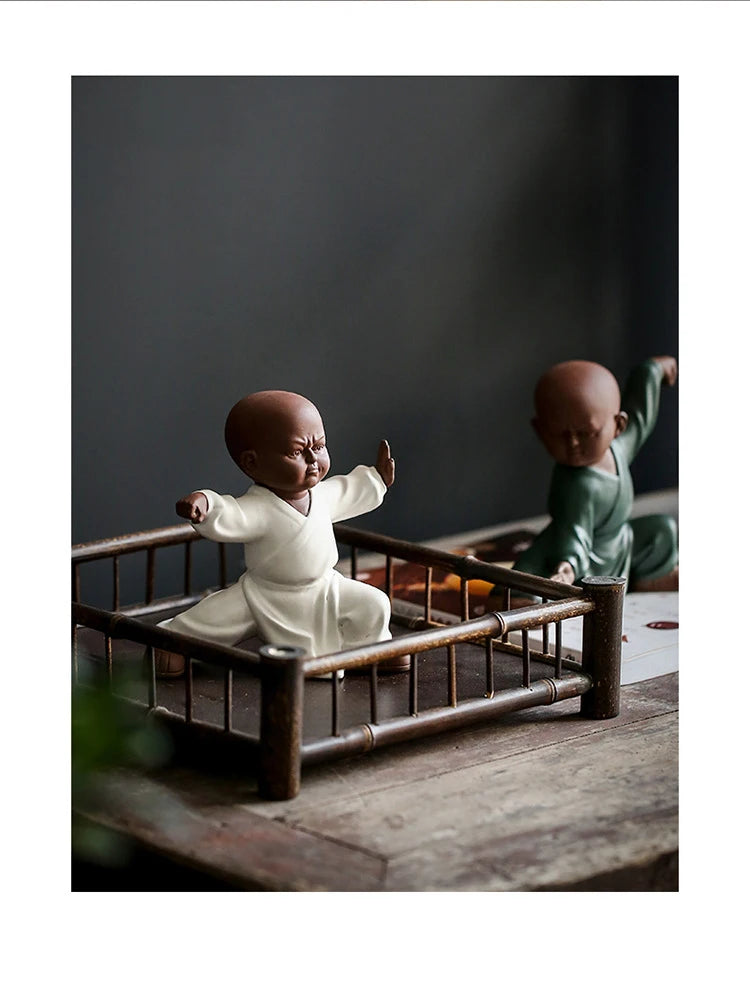 Best Quality Kungfu Tai Chi Monks Pottery Clay Buddha Statue Home Decor