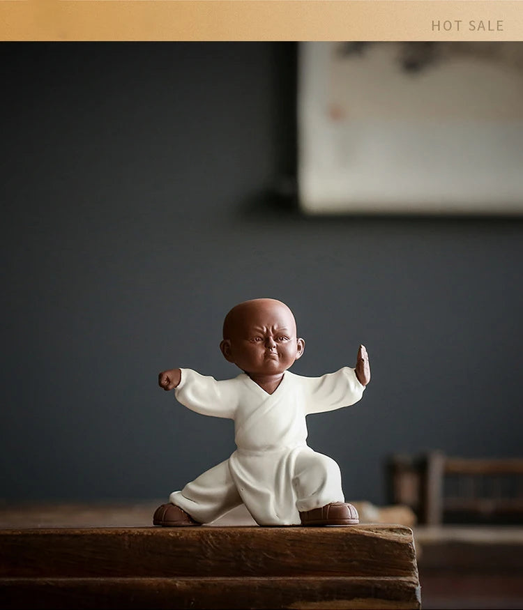 Best Quality Kungfu Tai Chi Monks Pottery Clay Buddha Statue Home Decor