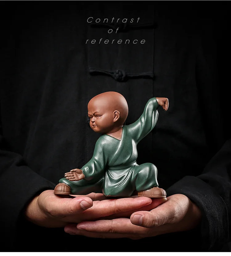 Best Quality Kungfu Tai Chi Monks Pottery Clay Buddha Statue Home Decor