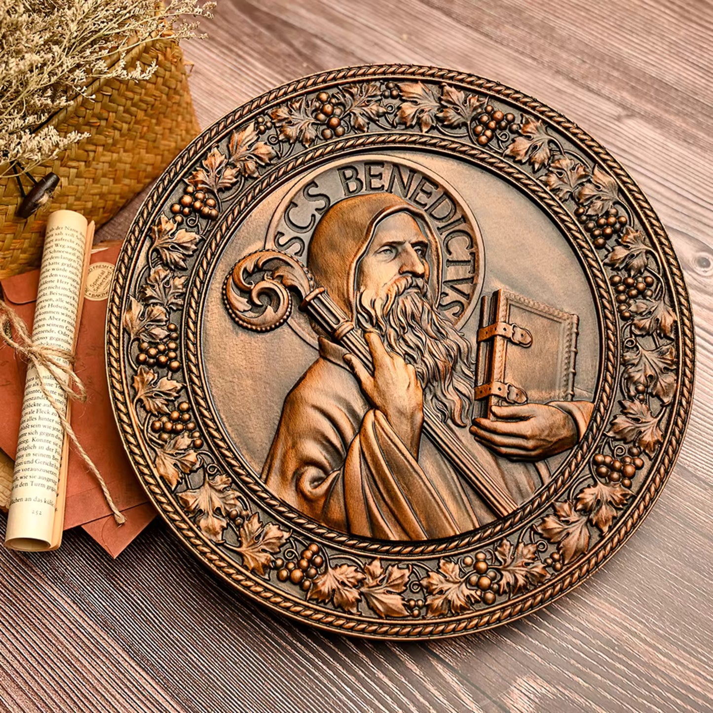 30cm Handmade Wooden Carving Catholic Christian Saint Religious Figure Wall Decor Statue