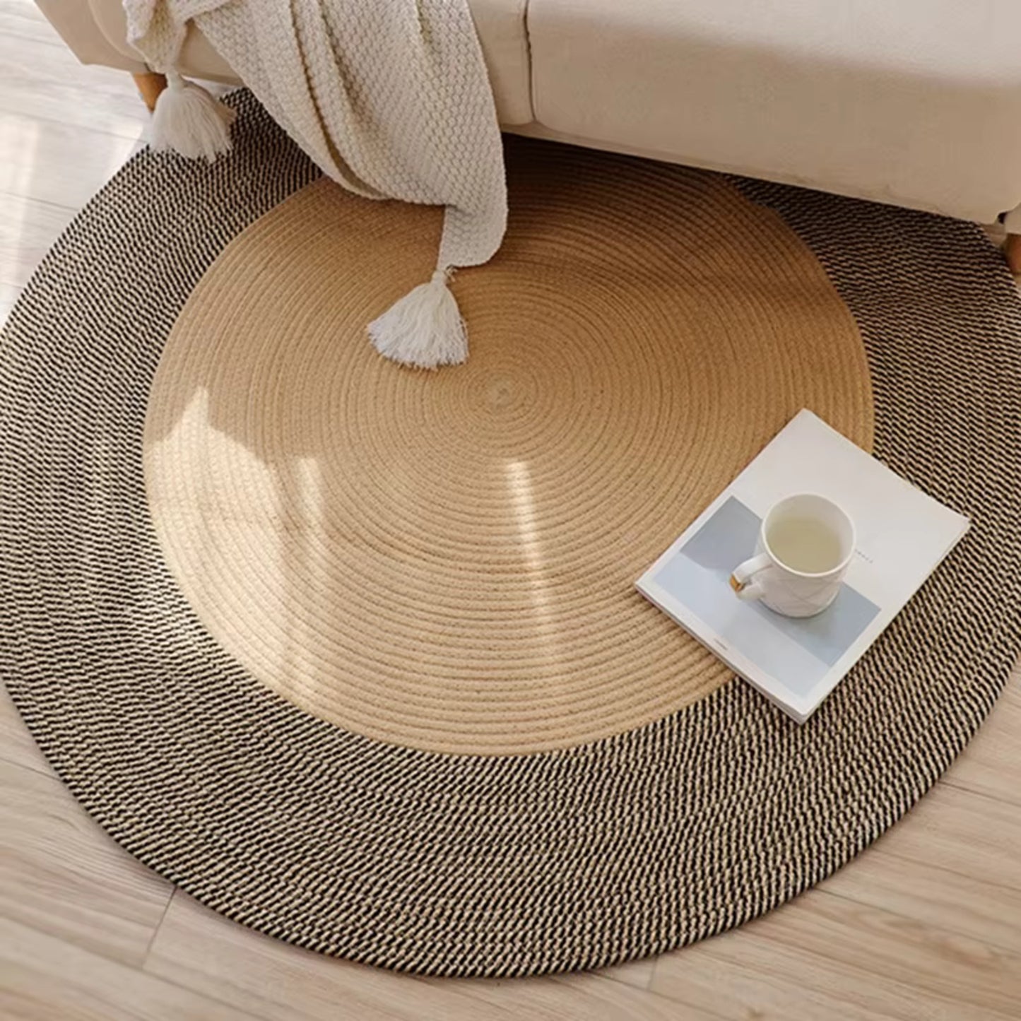 Japanese Style Hand Woven Round Pure Jute Material Luxury Bedroom Living Floor Mat Rugs