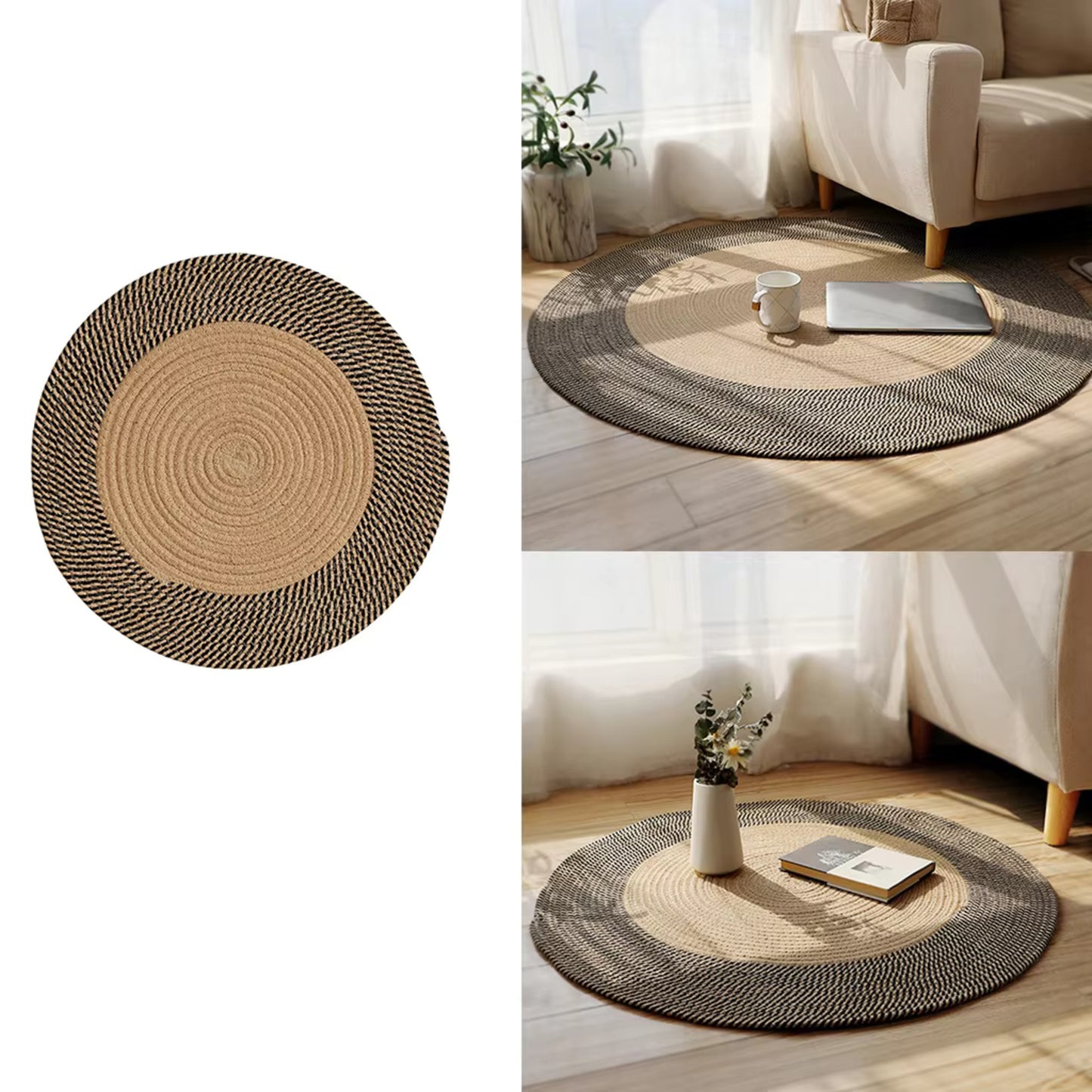 Japanese Style Hand Woven Round Pure Jute Material Luxury Bedroom Living Floor Mat Rugs