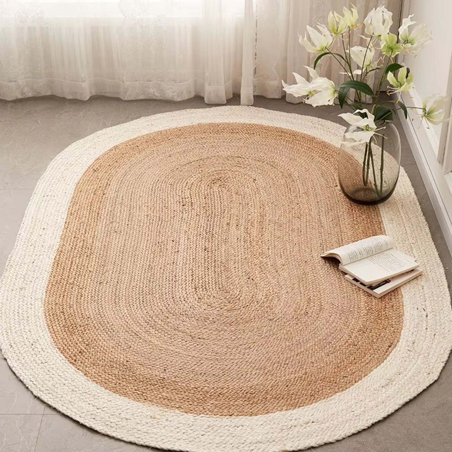 Japanese Style Pure Jute Hand Woven Wear Resistant Double Sided Living Room Rugs For Home Decor