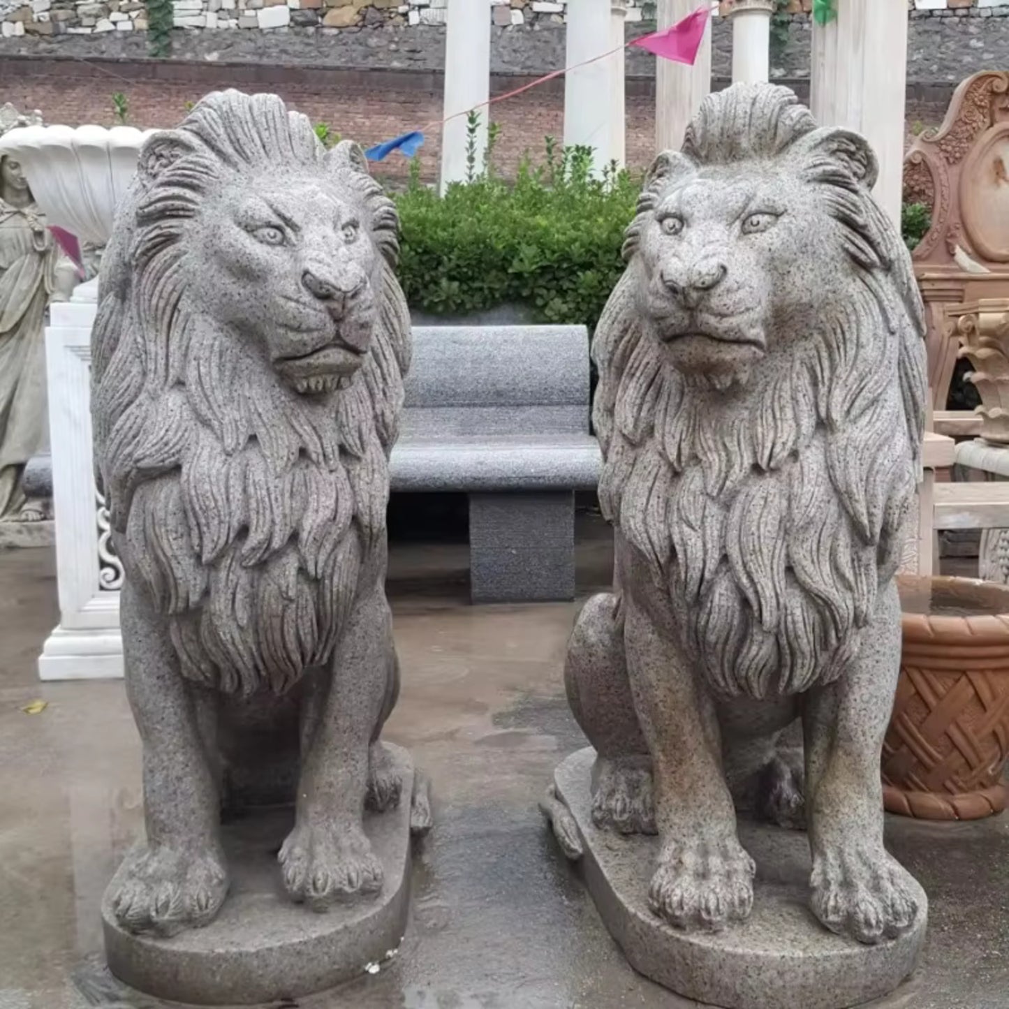 Top Quality Garden Decoration Marble Lion Statue Hand Carving Grey  Home Decor