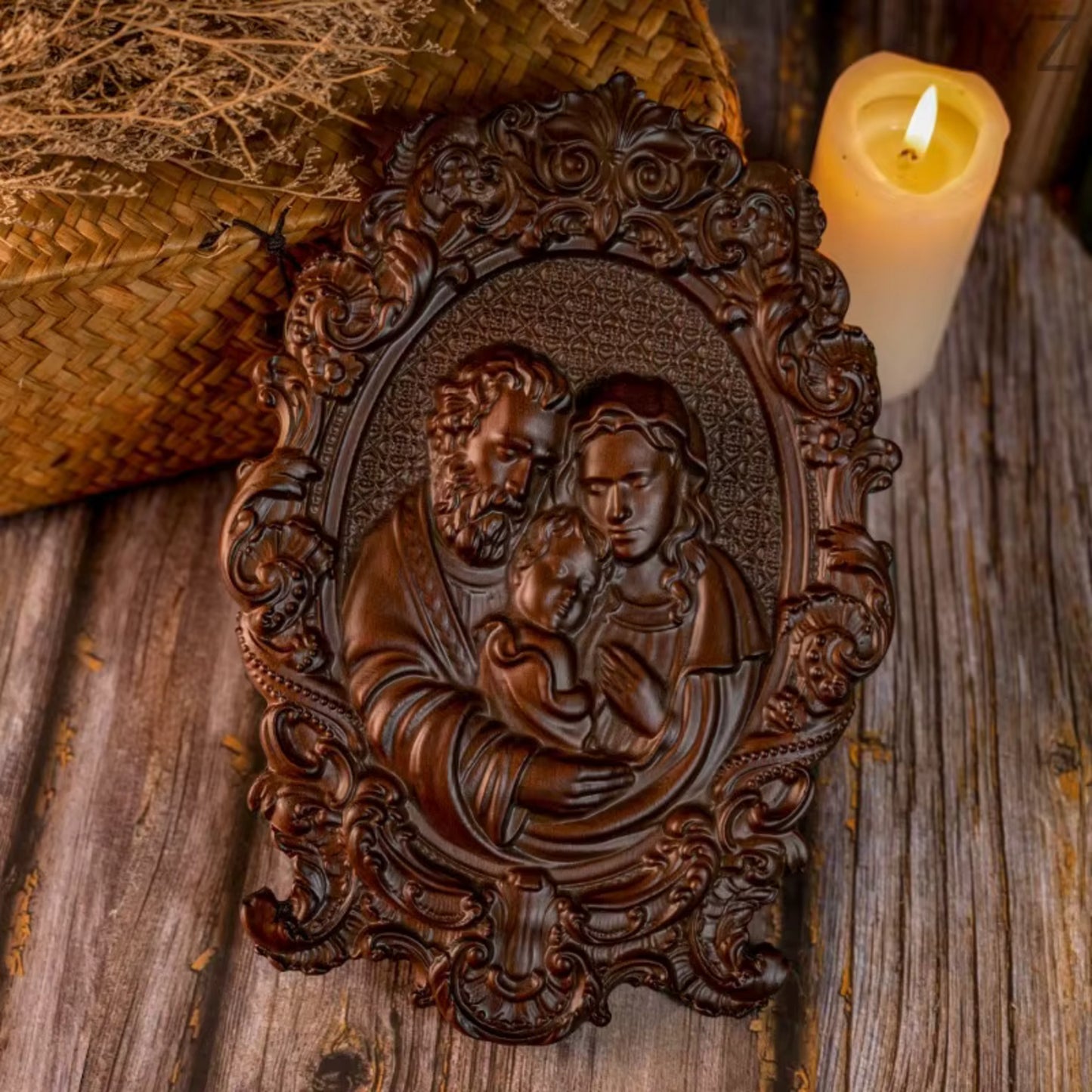 Wooden Material Holy Family Catholic Religious Hand Craved Byzantine Icon Wall Portrait Home Decor 35cm