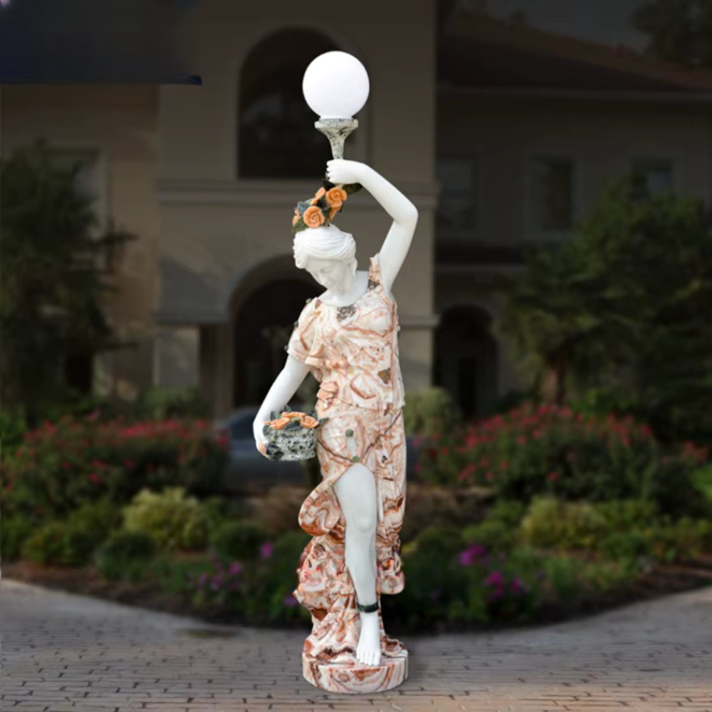 Full Size Custom Hand Craved Lady Marble Stone Red Sculpture Garden Outdoor