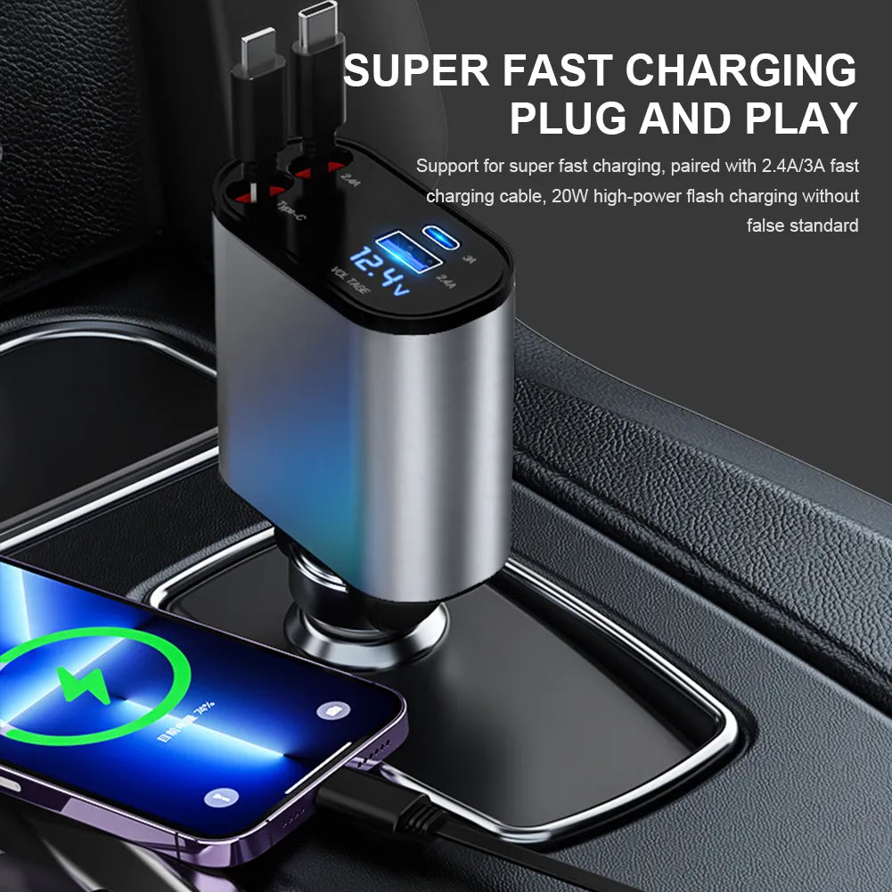 Best Quality Dual Retractable Multi Cords Seamless Luxinsly Car Charger