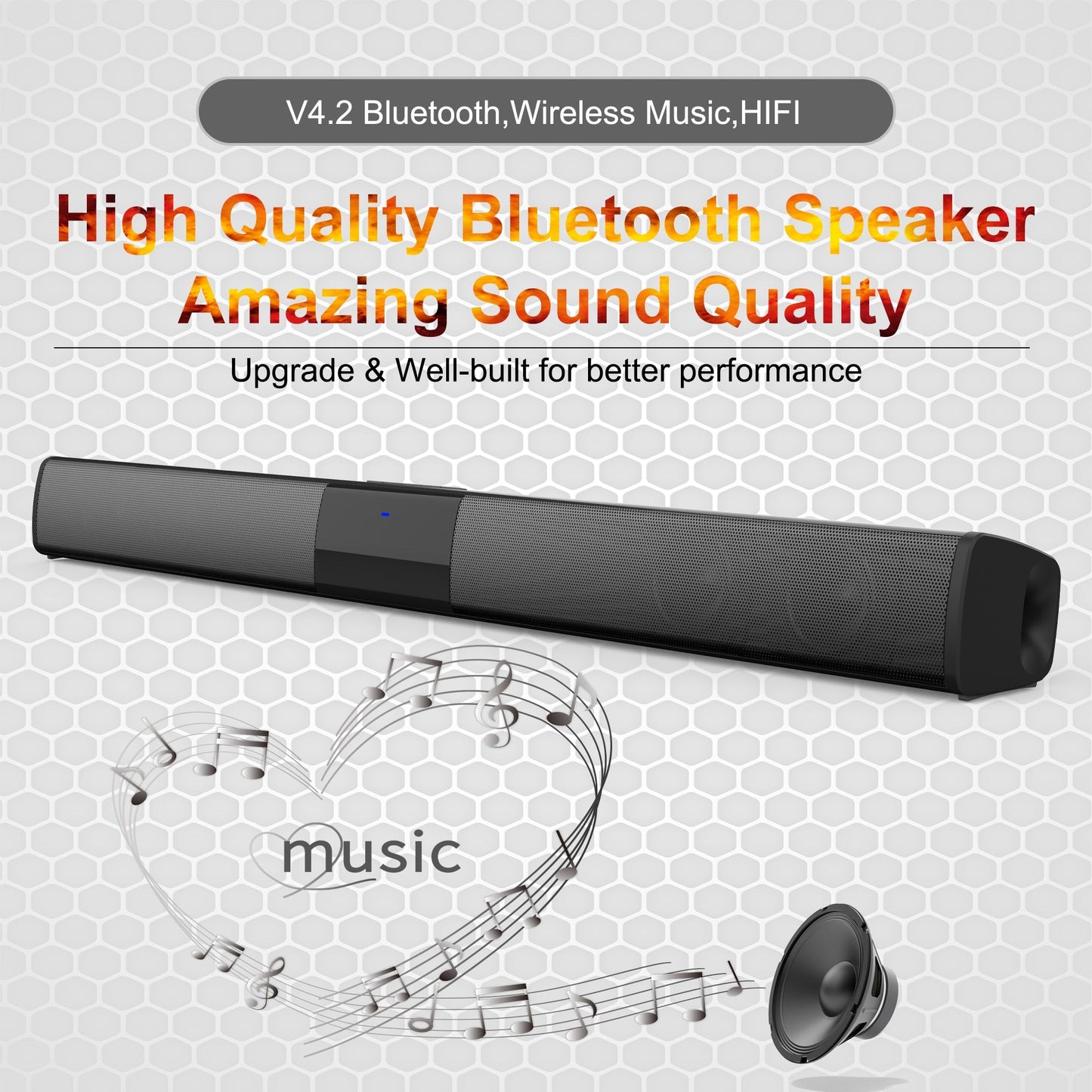 Multifunction 20W Bluetooth 4.2v Wireless Home Theater Sound Bar