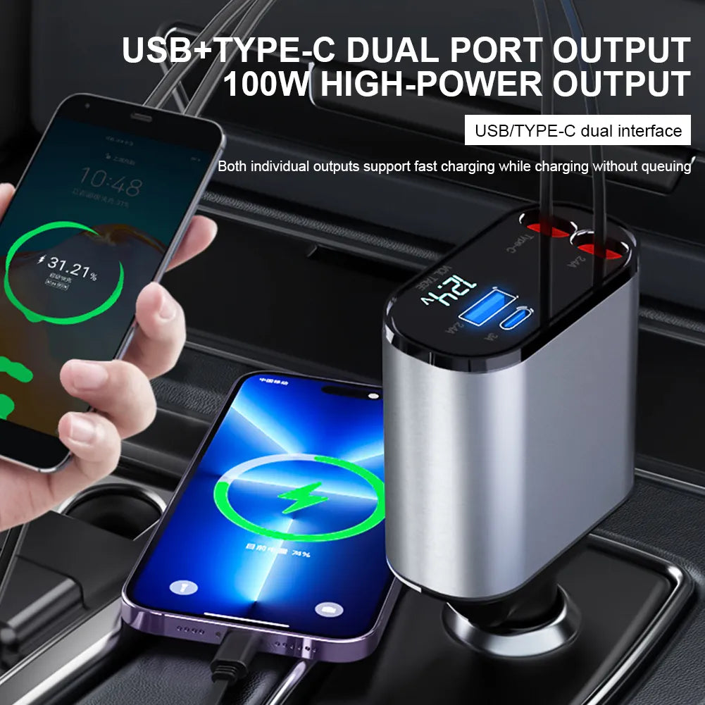 Best Quality Dual Retractable Multi Cords Seamless Luxinsly Car Charger