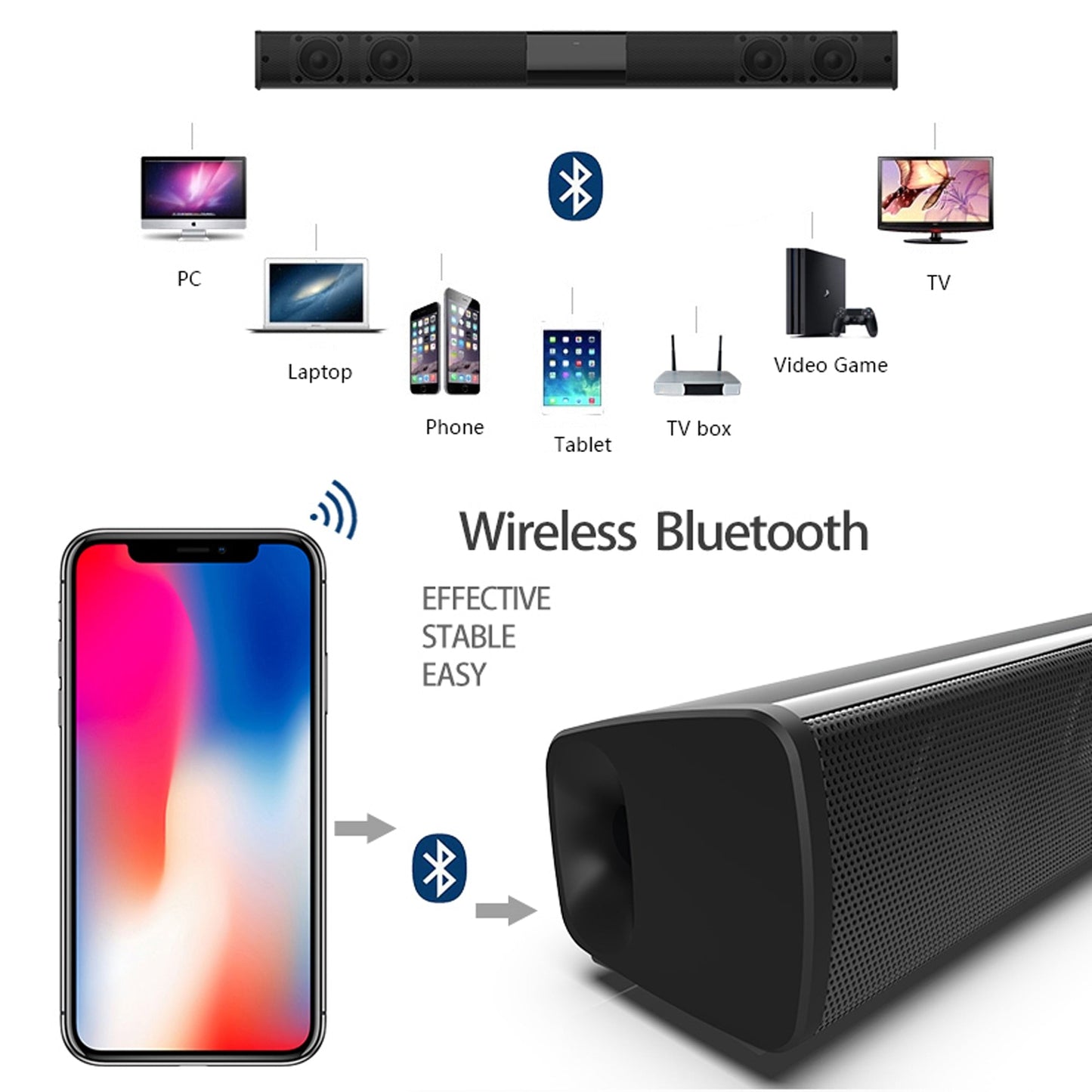 Multifunction 20W Bluetooth 4.2v Wireless Home Theater Sound Bar