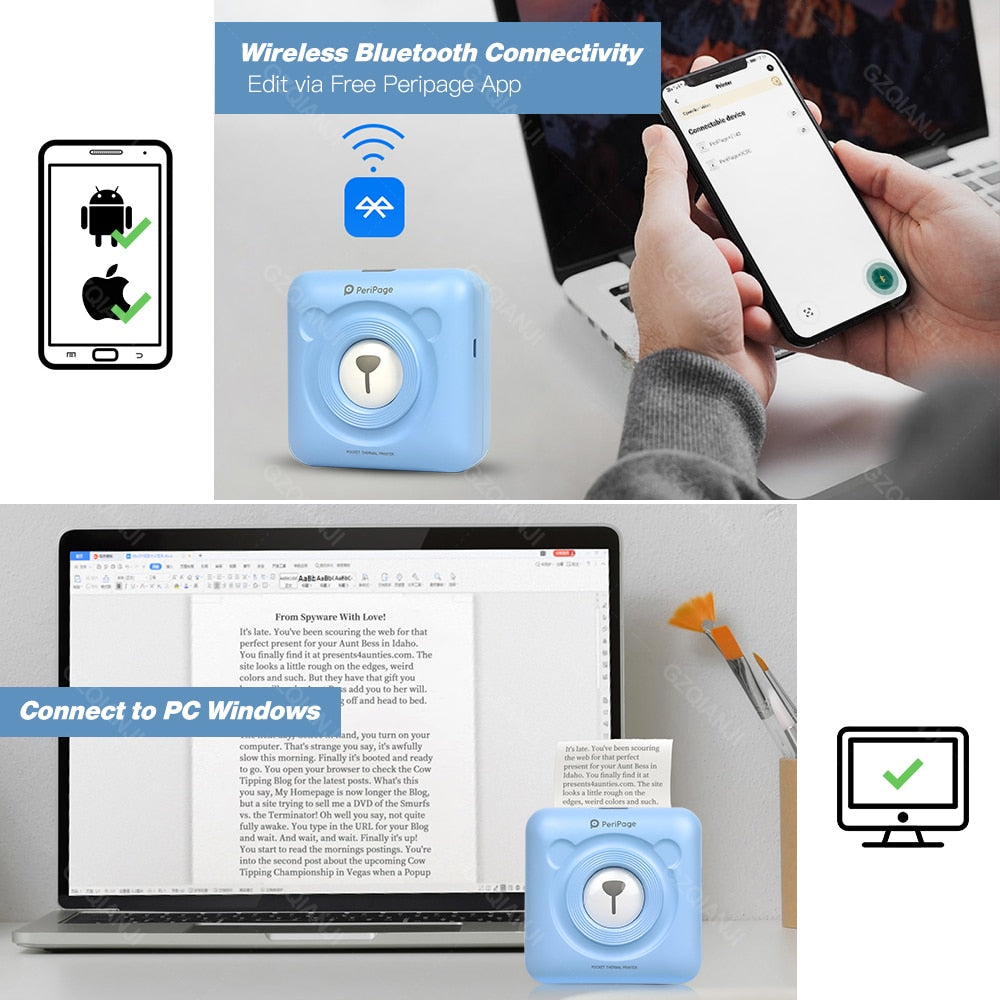 A6 Portable Bluetooth Compatible Convenient Mini Pocket Label Printer