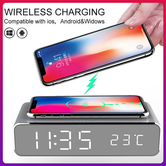 Best Designer Multifunctional QI LED Alarm Clock With Wireless Charger